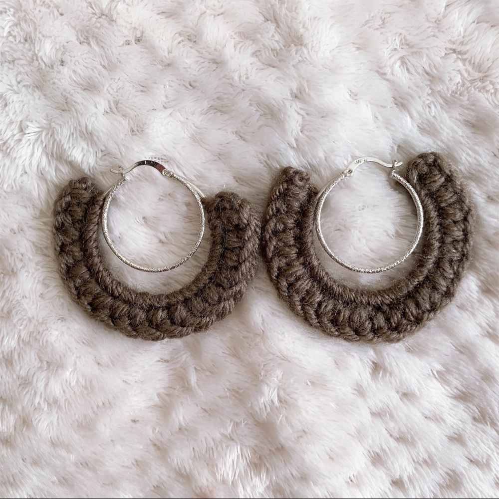Brown Crochet Statement Dual Hoop Earring